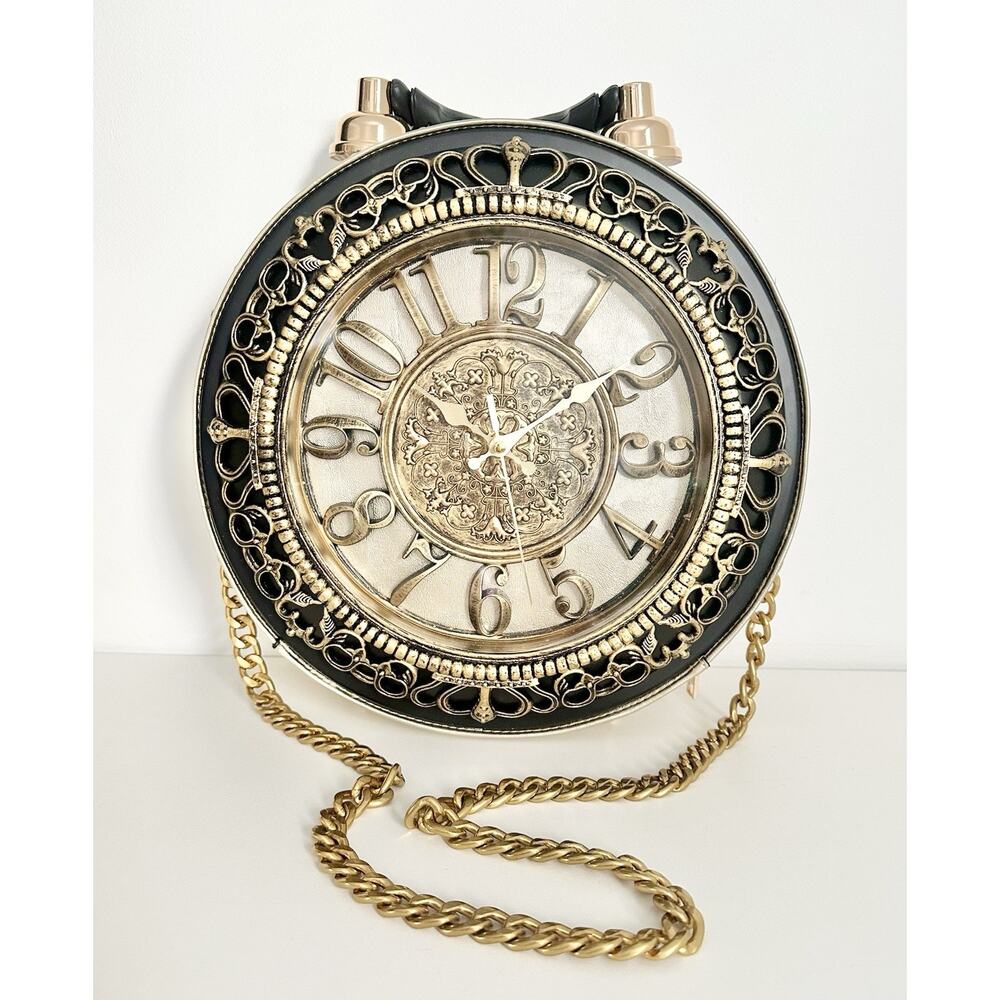 Steampunk Clock Purse Gold Black Round Crossbody Bag Vintage Style Handbag